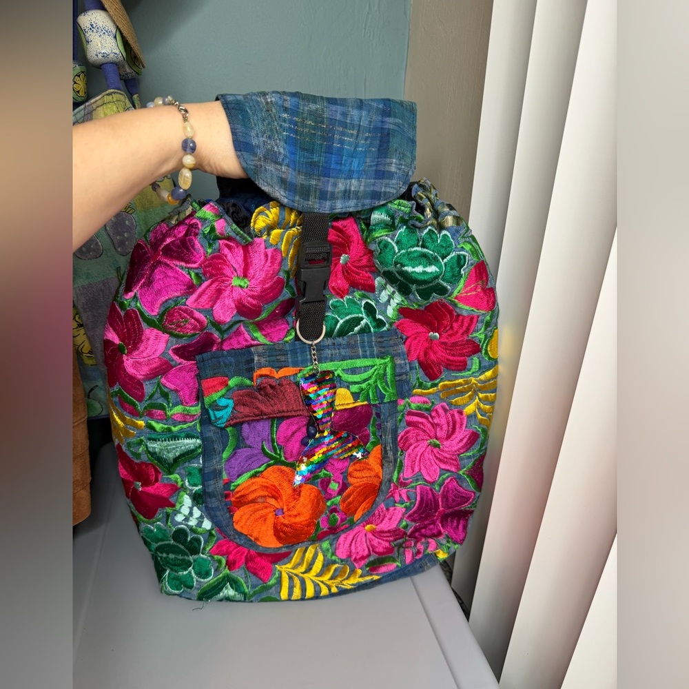 Handmade Floral Embroidered Boho Travel Vacation Backpack
